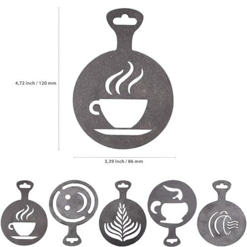 5Pcs Stainless Steel Reusable Metal Coffee Stencils for Latte Art Coffee Decorating Kit - Cookie Stencils for Royal Icing - Metal Baking Stencil Christmas- Cake Decorating Kit - Thumbnail 6