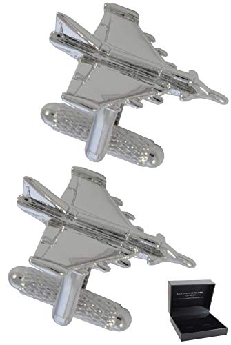 COLLAR AND CUFFS LONDON Gemelos Camisa Hombre Avión - con Caja - Gemelos para Camisas - Avión Bombardero Forma V - Latón - Color Plata - Un Par