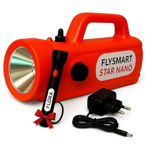 Image of Flysmart Star Nano LED Searchlight Torch - Long-Range 1KM Spotlight, High-Intensity, 7H Battery, Front & Side Light, Emergency Flashlight + Free Flora AA Torch Ideal for Outdoor, Security, Camping