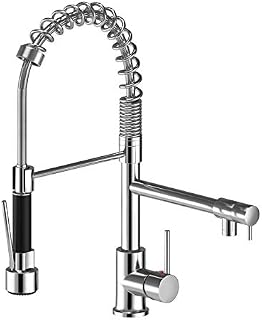 Suguword Kitchen Sink Mixer Tap Chrome Brass 360 Degree Rotation Single Hole with Pull Out Spray Kitchen Sink Taps