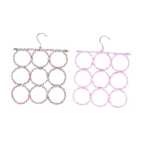 CAXUSD Foldable 9-Ring Paper Rattan Hanger Scarf Holder Tie Rack for Closet Random Color