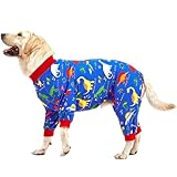 LovinPet Pitbull Large Dog Clothes, Wound Care/Post Surgery Dog Clothes, Lost World Dinosaurs Print, UV Protection, Pet Anxiety Relief, Large Dog Onesies, Pet PJ's /2XL