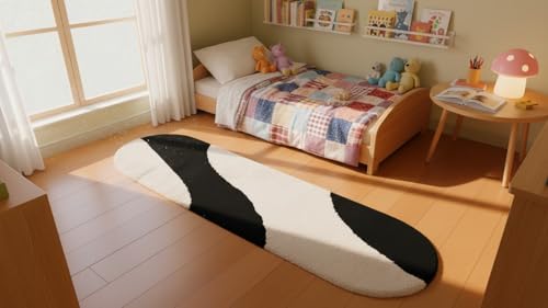 Image of Fluffy Silky Micro Fiber Polyster Carpet /Runner for Bedroom, Study Room, Playing Room, Guest Room ETC. 2x6 feet Feet, (Black and Ivory new Laher)