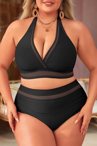 Tempt Me Women Plus Size Bikini High Waisted Swimsuits Mesh Tummy Control Two Piece Bathing Suit3