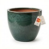 Teramico Premium Pflanzkübel Keramik glasiert – 100% Frostfest & Handarbeit. Blumenkübel mit Loch für Außen & Innen. Hochwertiger Übertopf Unikat Winterfest (Moos Grün, 21cm x 18cm)