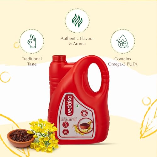 Image of Amazon Brand - Vedaka Cold Pressed Mustard Oil | 5 L | Cooking Oil | Contains Omega- 3 Pufa | 100% Vegetarian Kachi Ghani Oil