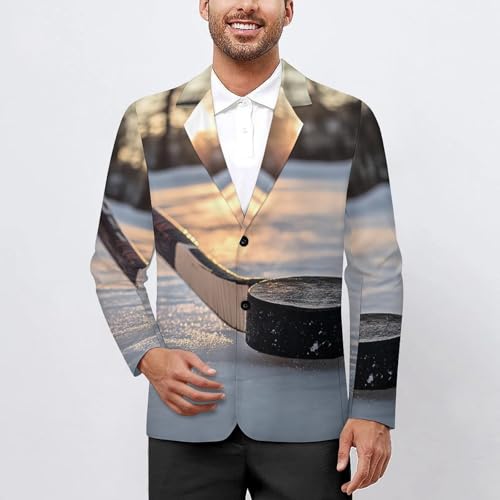 Hockey Puck And Stick Sliding Across The Ice Men's Suits Business Formal Suit Dress Print Jackets Casual Wedding Party Coat2
