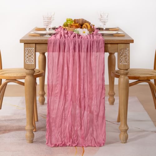Image of MLMC 2 Pack Mauve Pink Table Runner Cheesecloth Table Runner 10ft Sheer Rustic Gauze Summer Cheese Cloth Decor 35x120 Inches for Wedding Party Bridal Shower Birthday Decor