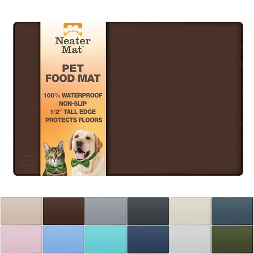 Neater Pet Brands Neater Mat - Tapete de Silicona Impermeable para Cuencos para Mascotas, Protege los Suelos de Alimentos y Agua (48,3 x 30,5 cm Silicone, Marrón)