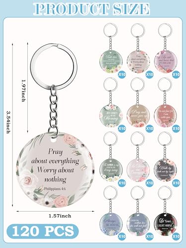 Image of Janmercy 120 Pcs Acrylic Christian Keychain Bulk Floral Bible Verse Keychain Religious Scripture Jewelry Gifts for Women Men