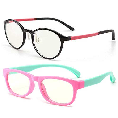 Kids Blue Light Blocking Glasses, Computer Reading/ Gaming Glasses Frame Eyeglasses for Girls Boys Age 3-10 Anti Glare& Eyestrain& UV Ray Filter (126mm)
