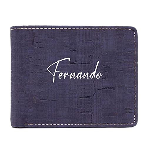 Only50 Cartera Hombre Personalizada con tu Nombre. Realizada en Corcho Azul . Producto ecológico y Vegano. Regalo Original Hombre (Azul) Cover