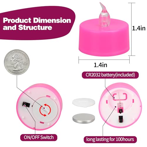 Image of KOABY 12 Pack Pink Light Flameless Tea Lights, Pink Base, Last 100H+ | for Decor