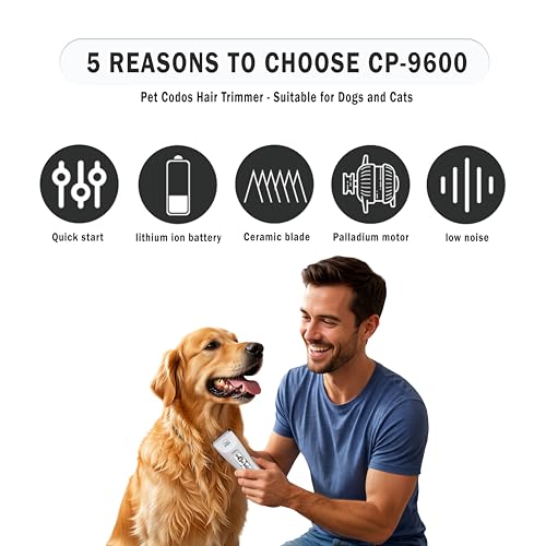 Image of GLUCKLICH Unisex Codos CP-9600 Professional Dog Hair Trimmer Low Noise Rechargeable Cordless Electric Quiet Waterproof Hair Clippers Set for Dogs Cats & Other Pets, White