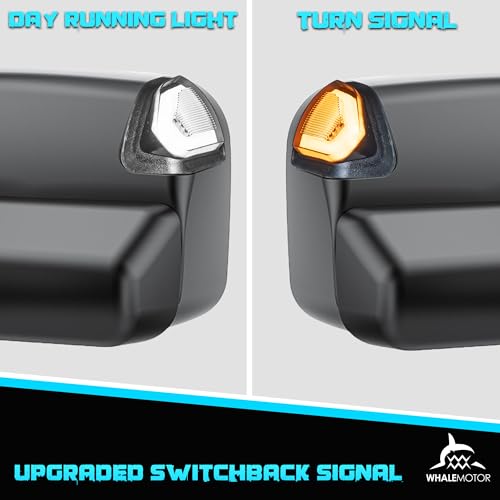 Image of Switchback Signal Tow Mirrors Compatible with Dodge Ram 1500(2009-2018) 2500 3500(2010-2018), Power Heated Flip Up Extended Trailer Towing Side Mirrors w /Puddle Light, Smoked Lens Black Housing