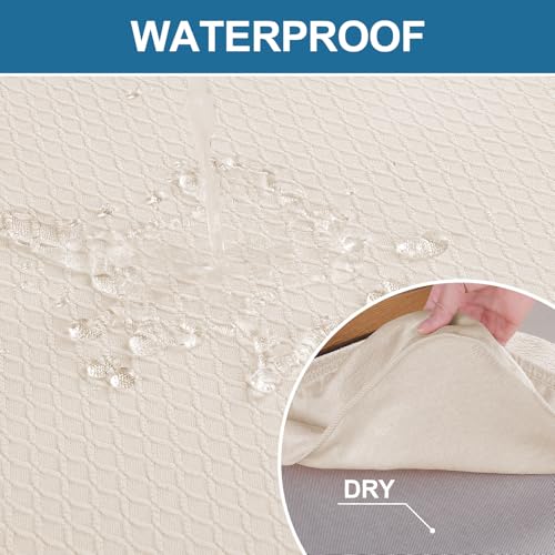Image of Smiry Waterproof Seat Covers for Dining Room Chairs, No Rear Covers | Stretch Jacquard Removable Washable Chair Seat Slipcovers Protector, Set of 10, Beige