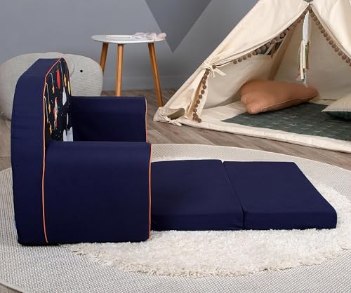 Delsit Toddler Couch & Kids Sofa - European Made Children's 2 in 1 Flip Open Foam Double Sofa - Convertible Sofa to Lounger, Baby Couch - Comfy Seat That Fits Any Decor (Cosmos)