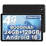 DOOGEETab T10W 2026 Android 16 10" Tablet with SIM Card Slots, 8000mAh, 24GB+128GB/1TB TF, Android Tablets With High-Resolution Sound, Eye Protection, 3.5mm Headphone Jack, BT5.0/5G WiFi/OTG- Black