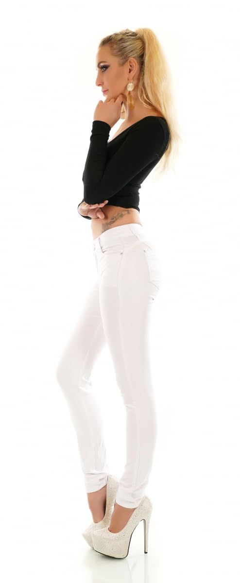 Damskie dżinsy Slim Fit Stretch Skinny rurki Push Up Middle Low Waist białe J588-3, biały, 38-Szczup?y