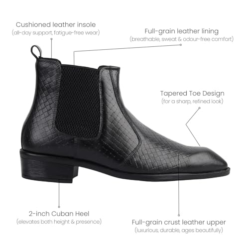 Image of Hayes London Chelsea Boots for Man | Crust Leather Black Ankle Boots | Cuban Heel Pointed Toe Stylish Formal & Casual Boots for Men | Slip-On Elastic Side Panel