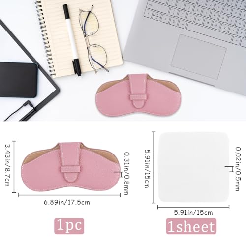 Image of CREATCABIN Leather Sunglasses Case Portable Glasses Bag Slim Case Lightweight Travel Eyeglasses Holder Cover Pouch with Fiber Soft Cleaning Cloth for Women Men Holiday Vacation 6.9x3.4 Inch Pink