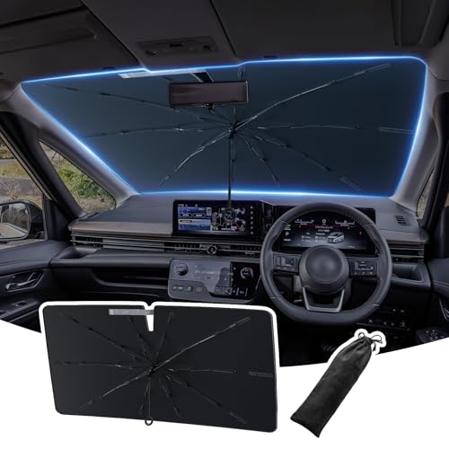 LANGBEAN 日産 セレナ c28 専用 傘型サンシェード 2025改良式 車 フロントガラス 用 サンシェード バックミラー開き口設計 強化十本骨 日傘 遮光 遮熱 ガラス繊維製傘骨 傘柄が曲がる セレナ c28 カスタム 内装 パーツ アクセサリー