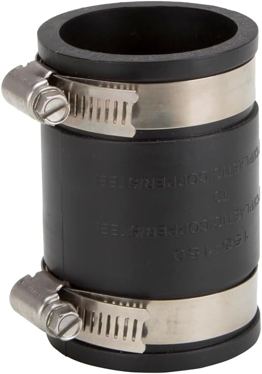 Rocky Mountain Goods 1-1/2” Flexible Pipe Coupling – Fits Sink Drains, Bathroom Tubs, Tailpieces, and Traps – No-Hub Rubber Coupler with Stainless Steel Clamps – Works with PVC, Cast Iron, and Steel
