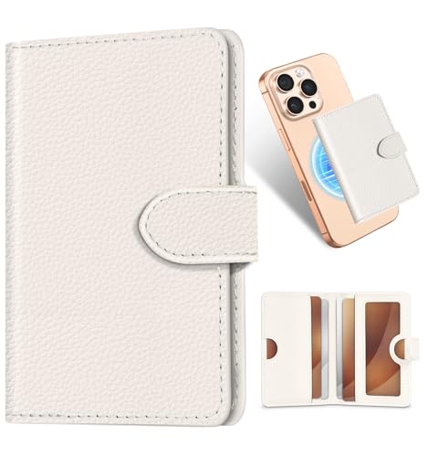 Image of Shorogyt for Magnetic Phone Wallet Compatible with Magsafe Card Holder - Luxury Slim Leather Mag Wallets for Women Fit 4 Cards, for iPhone 17 /16 /15 /14 /13 /12 Series for Apple RFID Magnet, Lyc White