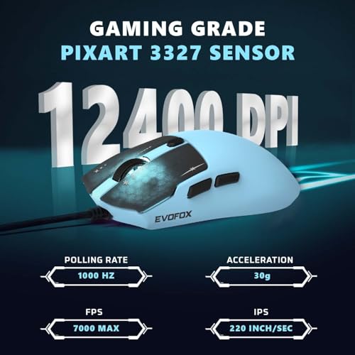 Image of EvoFox Performance Series Ghost Air Ultra Lightweight Gaming Mouse, Upto 1000Hz Polling Rate & 12400 DPI, Honeycomb RGB Lighting, Fully Programmable with Windows Software & On-Board Memory, Blue