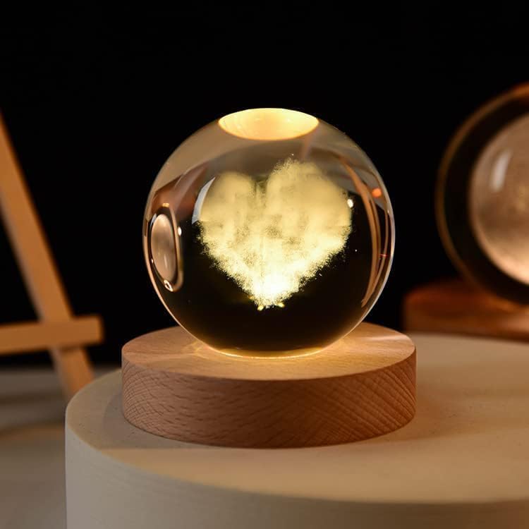 Image of 3D Galaxy Crystal Ball Night Light | Dimmable Engraved LED Glass Ball Table Lamp with USB and Wooden Base for Home Decor, Office, Birthday Gift & Kids Bedroom (Heart)