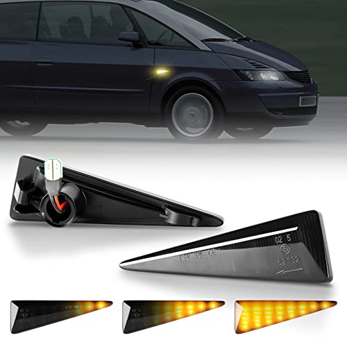 OZ-LAMPE Intermitentes Dinamicos LED para Ren-ault Avantime Espace IV 4 Megane II 2 Scenic II 2 Vel Satis Wind, Intermitente Lateral 2 Piezas Negro, Indicador Laterales Canbus Cover