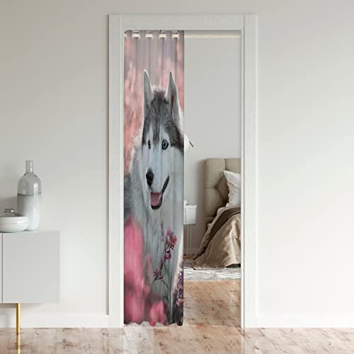 Loussiesd Dachshund Door Curtain for Doorway Privacy Siberian Husky 30%-50% Room Darkening Blackout Insulated Thermal Curtain Cute Puppy Dog Pet Grey Pink Room Divider Curtain Cover 132x203cm - Image 3