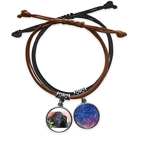 Chimpancé pulsera de cuero ajustable y animales salvajes terrestres artesanales