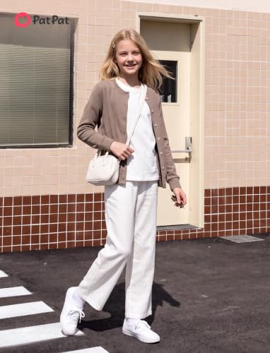Image of PATPAT Girls Cardigan Sweater Knit Long Sleeve School Plain Tops 4-12Y