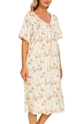 Image of AVIIER Nightgows for Women Soft Cotton Night Shirts Short Sleeve Sleepwear with Pockets