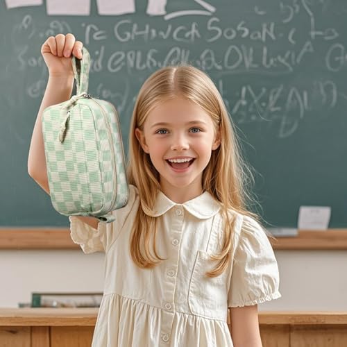 Image of Bluboon Big Capacity Pencil Case Pencil Pouch Pen Case School Supplies Cute Pencil Box Pencil Bag for Teen Girls Boys Women Man (Green White Checkered)