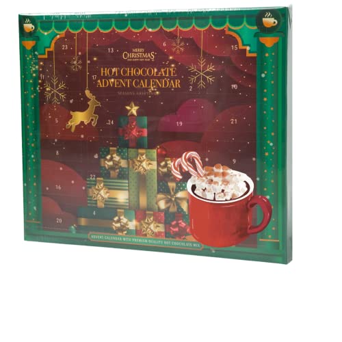 Luxury Hot Chocolate Advent Calendar 2023 | 24 Days of Christmas Countdown with Assorted Hot Choc Flavours, with Crushed Candy Canes, Choc Drops | Festive Food Advent Calendars For Women, Kids, Adults