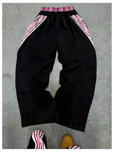 SOLY HUX Men's Baggy Sweatpants Y2k Striped Side Drawstring Elastic Waist Wide Leg Pants Streetwear2