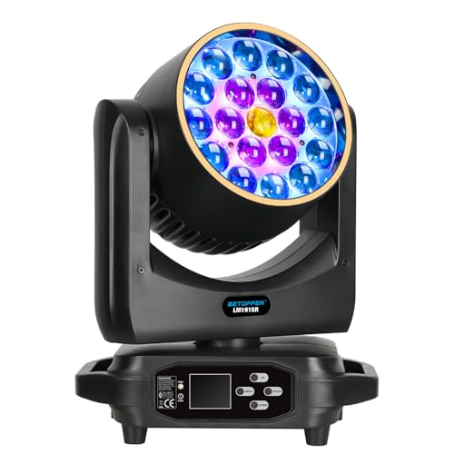 BETOPPER Cabezal Móvil LED RGBW 19x15W, Luz DJ Profesional 4 en 1 Control DMX, Efectos Luz Disco, Nube y Tira LED,Fiestas, Bodas, Discotecas,RGBW + Blanco Ajustable 3000K-6500K