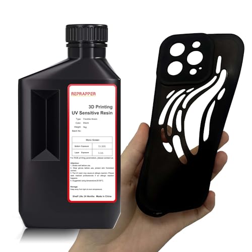 Image of RepRapper Flexible Tough (Shore 80A) 3D Printer Resin, Soft Rubber /TPU Like 3D Printing Resin, High Elongation 405nm Fast UV-Curing Photopolymer Resin for LCD Printer, Black 1000g