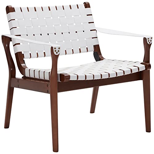 Scandinavian Cognac Woven Leather Chair, Boho Beech Wood Living Room Chairs Side Modern Accent Chairs For Bedroom Balcony Sunroom, White Faux Leather Accent Leather Accent Chair Natural Chase Lounger #TOP6