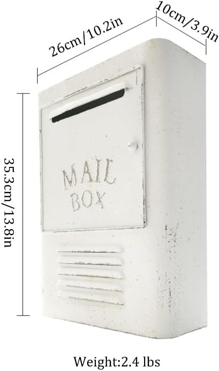 Shabby Chic Wall Mount Mailboxes,Waterproof Metal Vintage Decorative Cast Iron Letter Box for Home Office Indoor Outdoor Entryway Gate Decoration