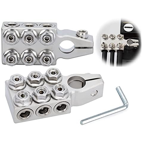 Battery Terminal Connector,12-Way Clamps 8AWG up to 4/0(XL) AWG Gauge, Positive and Negative (+/-)(Pair) for SAE/DIN/EN Tapered Top Post Cover