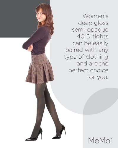 Image of MeMoi Deep Gloss Semi Opaque Tights, Comfortable and Lightweight Control Top Tights, 40 Denier - Sizes S-L