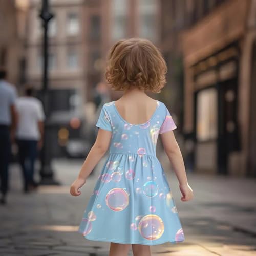 Girls Summer Cute Print Dress with Pockets Short Sleeve Casual Sundress for Kids, Ages 2-144