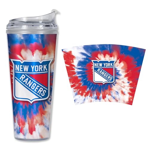 Image of Rico Industries NHL Hockey Team Color Tie Dye 24oz Metallic Acrylic Tumbler with Hinged Lid, Officially Licensed Double Wall Tumbler with Straw