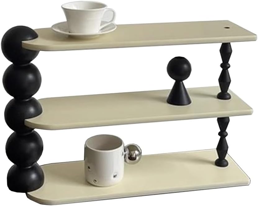 3 Tier Wooden Coffee Cup Holder Vintage Desktop Shelf Aromatherapy Perfume Storage Multi-functional Small Display Shelf For Office, Kitchen, Bedroom, Bathroom, 51*16*36cm, White