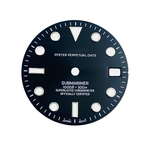 Aurolink - Aurolink NH35 Watch Dial 28.5mm Suitable for Replacement,Watch Replacement Dial 28.5mm with Green Luminous,Watch Accessories for NH35 NH36-Black