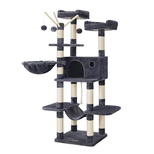 FEANDREA Cat Tree XXL Cat Condo, 164 cm, Smoky grijs