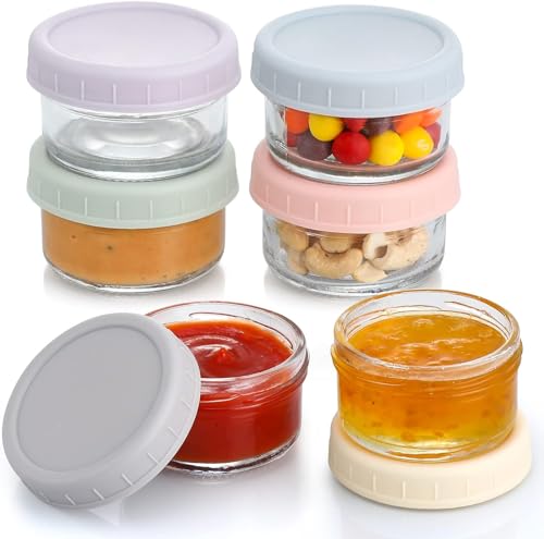 VITEVER 6 Stk Salatdressing Behälter, 80ml Glas kleine Würze mit Deckel, Lebensmittelbehälter, Mini Dip Saucenbehälter Dose mit Silikon Deckel Auslaufsichere, für Snack, Dips, Salat, Gewürze